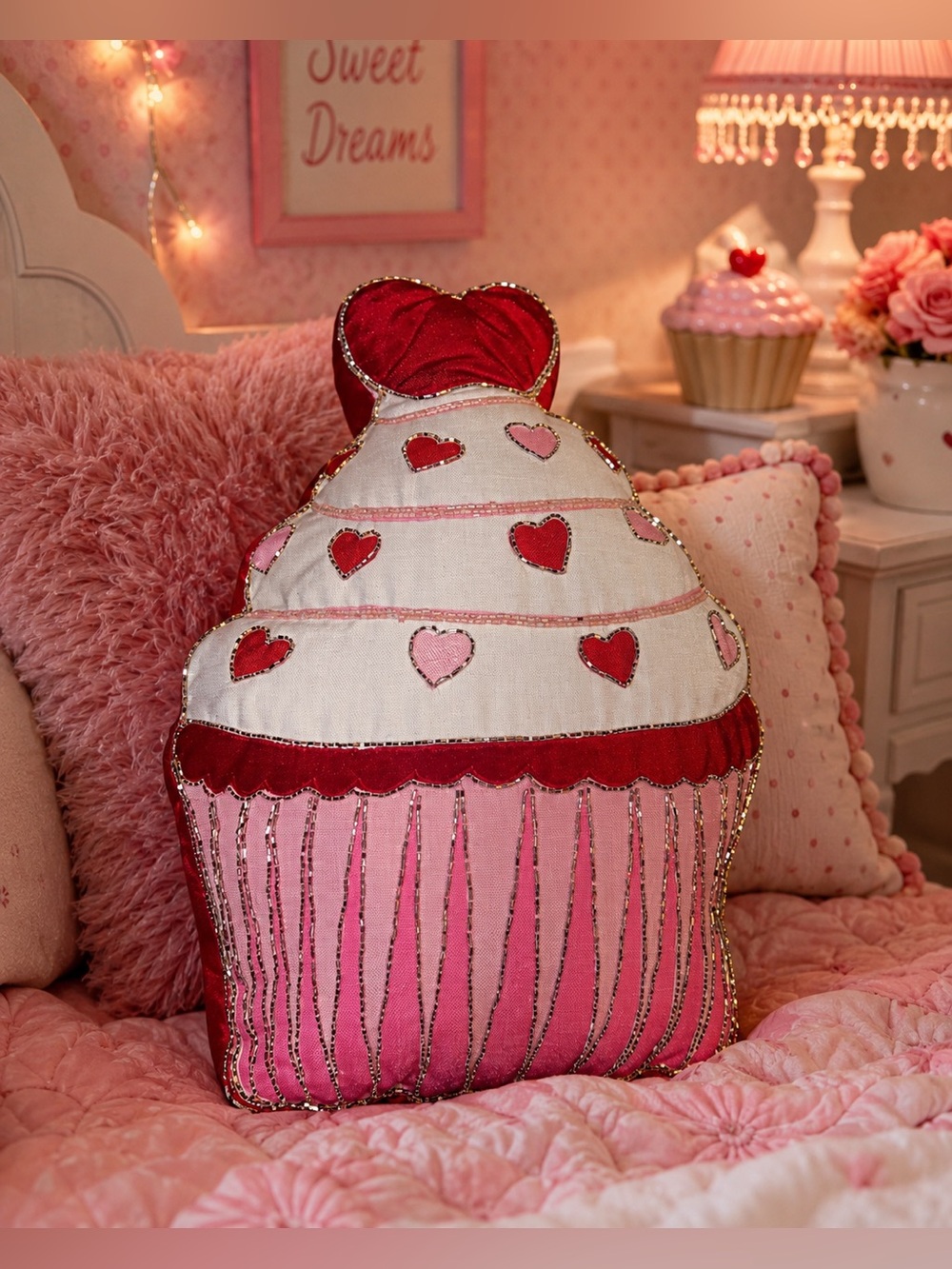 NWT Beaded Cupcake Luxury Accent Pillow Made In India